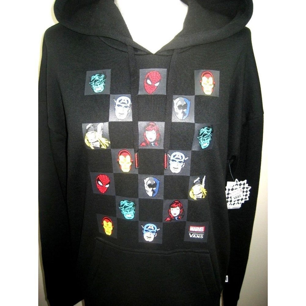 Vans x Marvel Avengers Women's Check Pullover Hoodie Sweatshirt Black Size XS